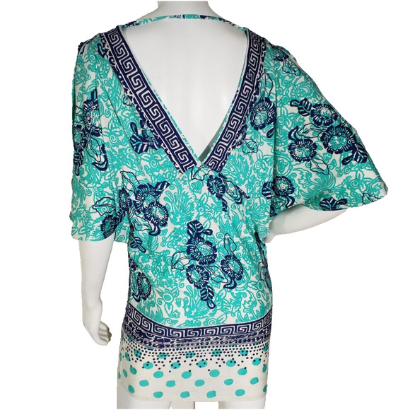Nanette Lepore Swim Cover-Up Tunic XS Green Batiki Pullover Beach Resort Wear - Picture 4 of 8
